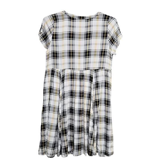 Torrid Plaid Mini Challis Shirt Dress Size 1 1X White Black Brown V-Neck S/S - Picture 2 of 5
